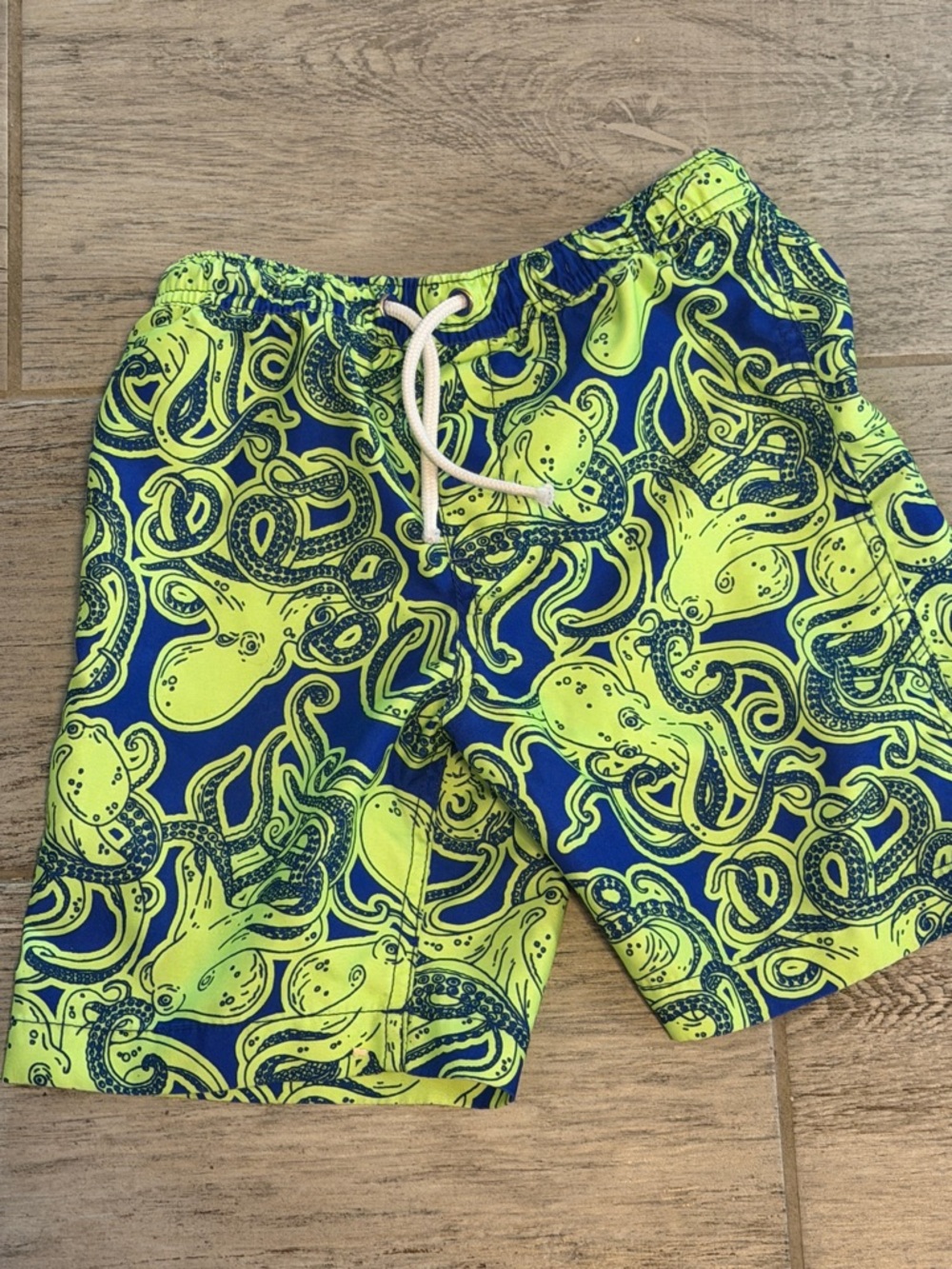 Lands end boys Men Bright Neon & Blue Octopus Swim Trunks 6/7